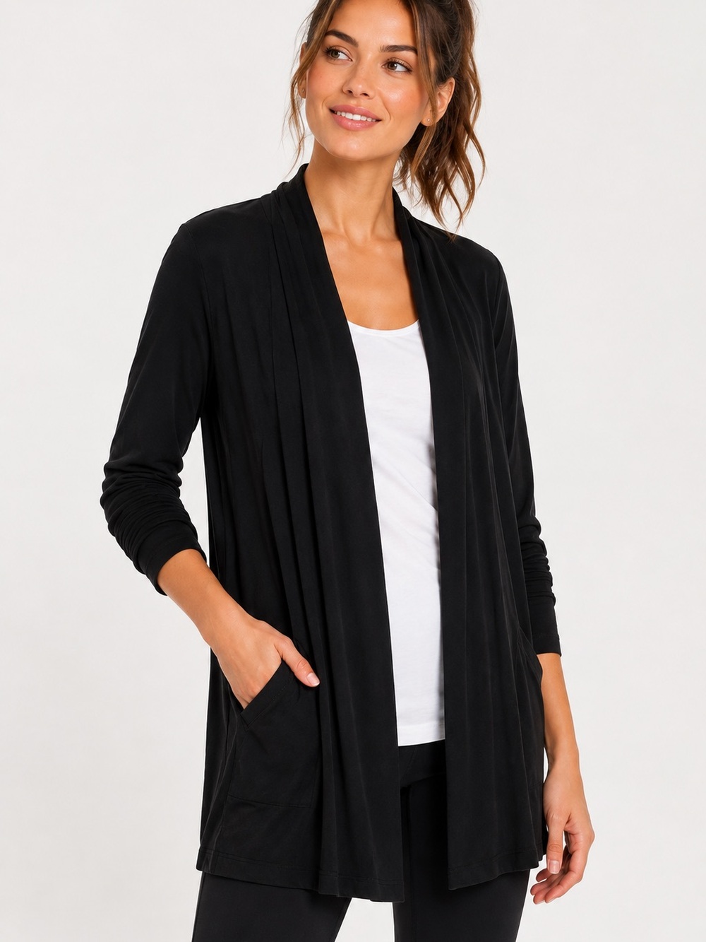 Chico’s Travelers Black Open Front Cardigan Jacket Size 2